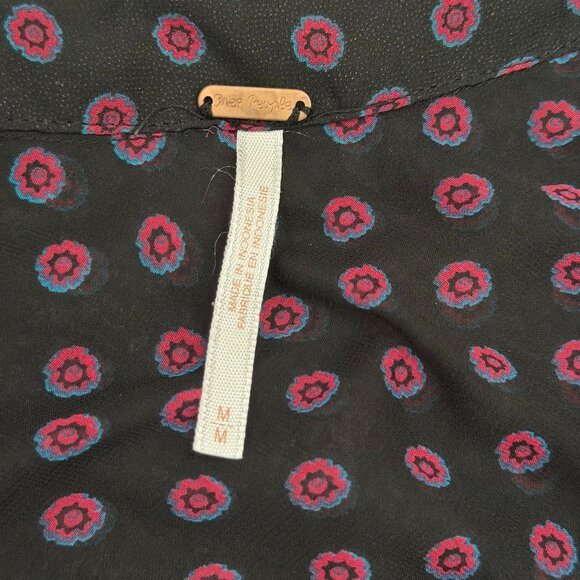 Free People Women's Easy Rider Sheer Button Down Blouse Black/Purple Medium - Picture 3 of 14